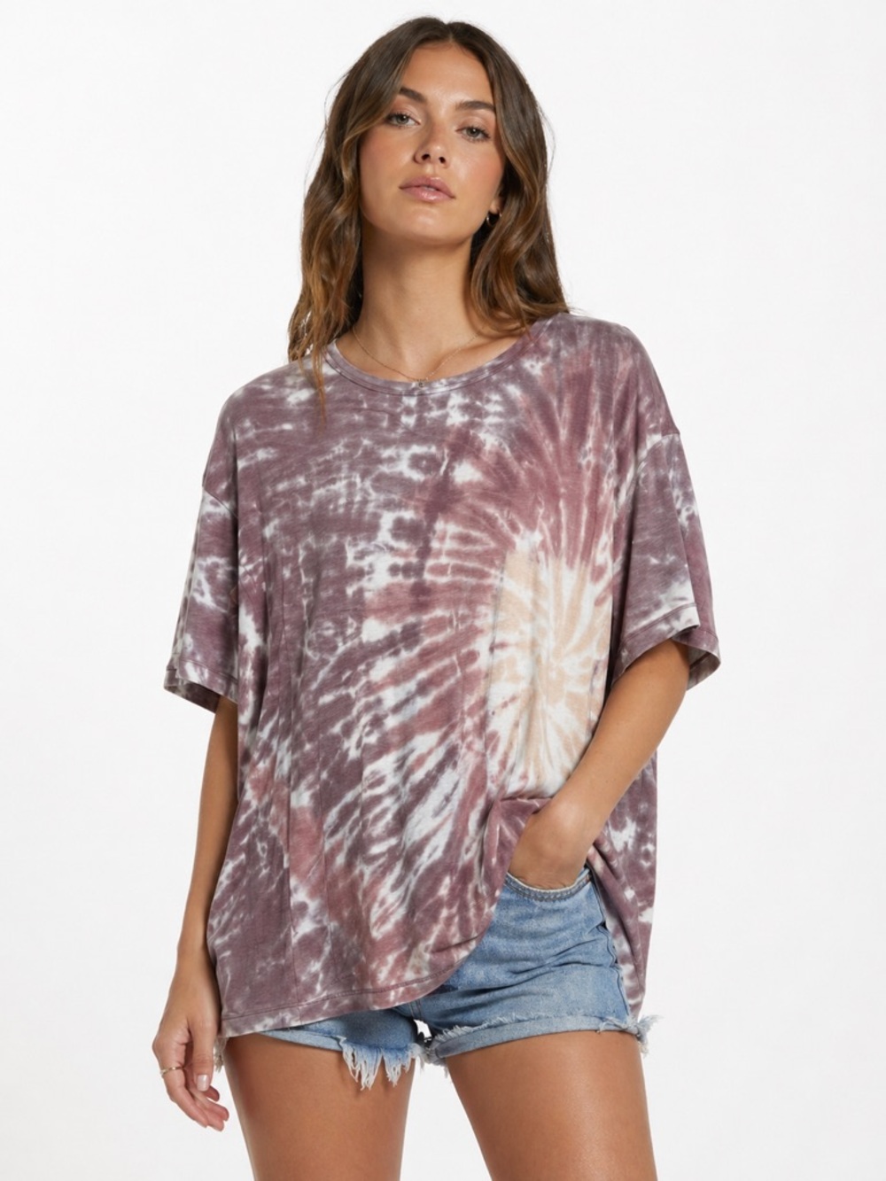 American Eagle Mauve Tie-Dye Short Sleeve Boho Hippie Hi Low Tee Size Large
